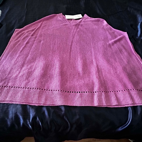 PONCHO, 100% LINEN, DUSTY LILAC, SZ WOMEN ONE SIZE, CUTOUT ACCENTS, PULL OVER, - Picture 9 of 11